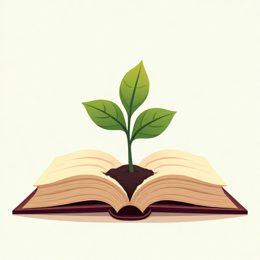 Icon of an open book with a seedling growing from its pages