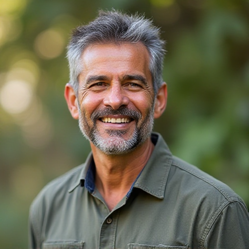 Professional headshot of Javier Morales, a Latino man in his 40s with salt and pepper hair, wearing a casual outdoor shirt suitable for fieldwork