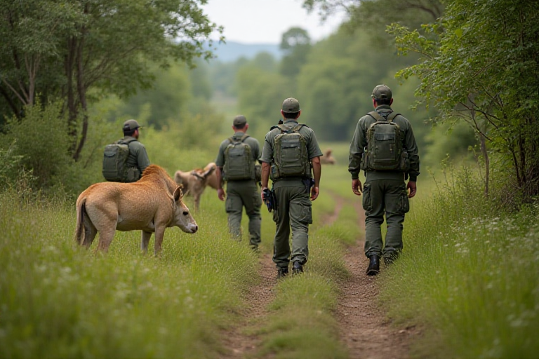 Wildlife protection team monitoring endangered species in their natural habitat