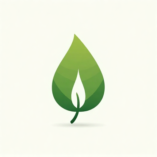 A minimalist logo featuring a stylized green leaf with earth elements integrated into the design