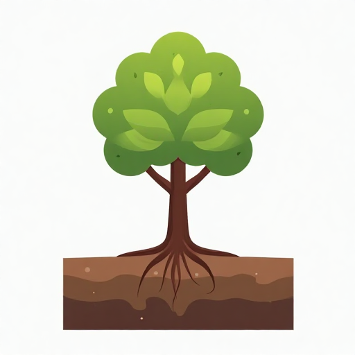 Icon of a tree with roots extending deep into soil